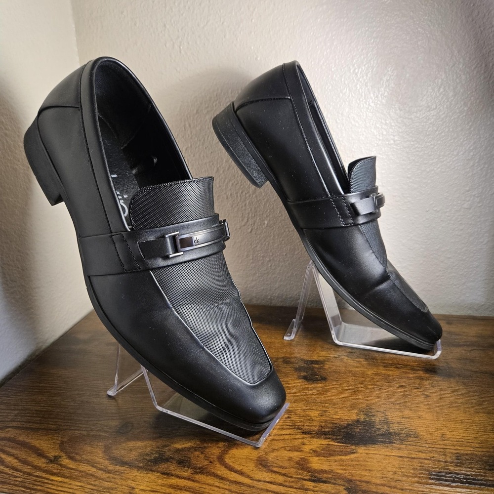 Calvin Klein Shoes Mens Size 10 Black Monk Strap Dress Slip On Square Toe Logo - Picture 2 of 8